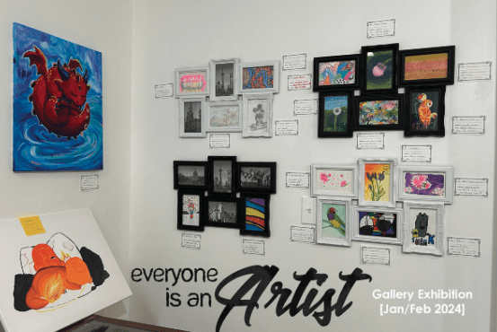 A collection of artwork on the walls of Audra Balion Art Sanctuary.